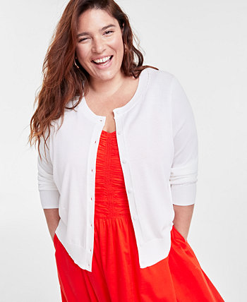 Trendy Plus Size Pointelle-Trim Cardigan, Created for Macy's On 34th