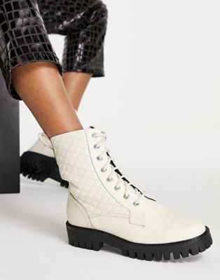 ASRA Bumbles lace up ankle boots in bone quilted leather ASRA