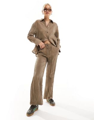 ONLY textured wide leg pants in light brown - part of a set  ONLY