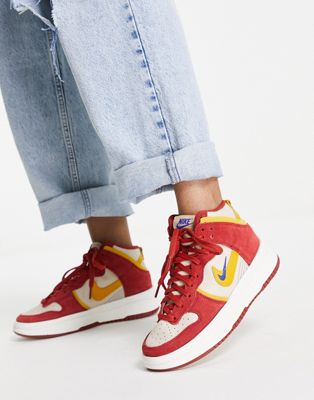 Белые, красные и желтые кроссовки Nike Dunk High Up Nike