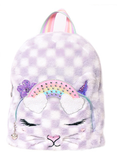 Bella Checkerboard Faux Fur Rainbow Crown Mini Backpack Miss Gwen’s OMG Accessories