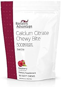 Bariatric Advantage Calcium Citrate Chewy Bites 500 mg - for Bariatric Surgery Patients - Vitamin D3 - Sugar-Free Chewable Calcium Supplement - Bariatric Calcium Chews - Assorted Fruit - 90 Count Bariatric Advantage