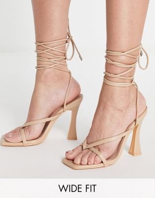 Glamorous Wide Fit strappy heeled sandals in beige Glamorous Wide Fit