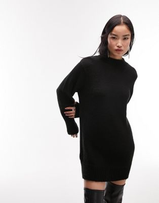 Черное вязаное платье с круглым вырезом Topshop TOPSHOP