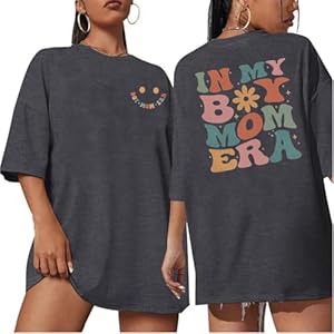 in My Boy Mom Era T-Shirt Women Oversized Style Mama Graphic Tees Casual Letter Print Short Sleeve Tops QICAISH