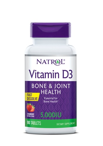 Витамин D3, Быстрорастворимый, Клубника - 5000 МЕ - 90 таблеток - Natrol Natrol