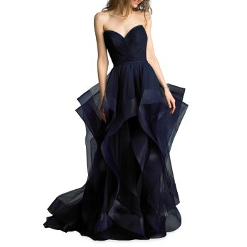 Strapless Flounce Tulle Gown Basix