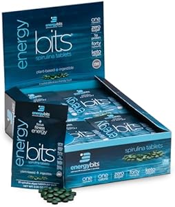 ENERGYBITS - Organic Spirulina Tablets (Таблетки) - Plant-Based Algae Superfood - for Focus, Fitness, Energy - Plant Protein - Gluten Free - Collagen, Vitamin B12, Omega 3 - Keto & Vegan - 60 Algae Tablets ENERGYBITS