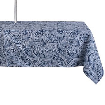 84" Zippered Outdoor Tablecloth with Printed Blue Paisley Design Contemporary Home Living