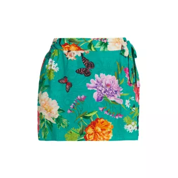 Peacock Floral Cotton &amp; Silk Miniskirt Johnny Was