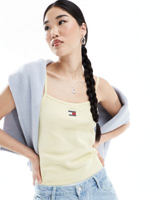 Tommy Jeans badge ribbed strap top in yellow Tommy Jeans