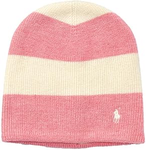 POLO RALPH LAUREN Rugby Striped Wool Blend Slouchy Hat (Ivory(0372)/Pink, 2T-4T) Polo Ralph Lauren