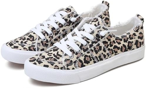 Женские Повседневные кроссовки Obtaom Obtaom Women's Play Fashion Sneaker White Color Washed and Leopard Canvas Slip on Shoes Obtaom