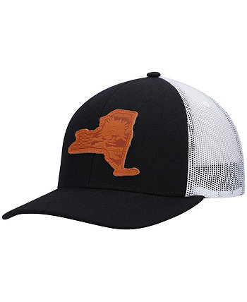Мужская черная кожаная бейсболка New York State с аппликацией Trucker Snapback Local Crowns