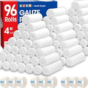 AZEN 12 Pack Gauze Rolls Bandages, 4 in x 4.1 Yards, Premium Medical Supplies & First Aid Supplies, Bandage Wrap Vet Wrap, Mummy Wraps AZEN