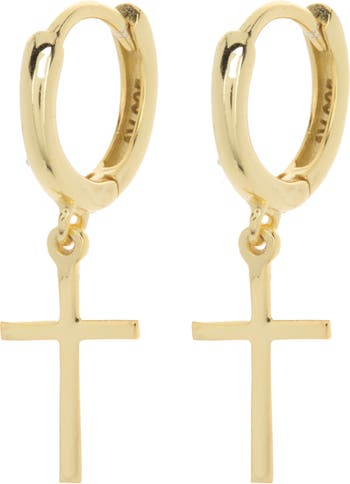 Серьги-кольца Huggie Hoop с подвеской в виде креста из 18-каратного золота Vermeil ARGENTO VIVO STERLING SILVER