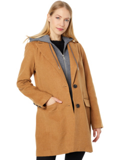 Однобортное приталенное пальто с капюшоном Avec Les Filles