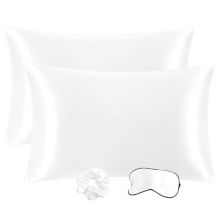 Set of 2 Satin Silk Pillowcase Soft Zipper Closure Queen 20&#34; x 30&#34; PiccoCasa
