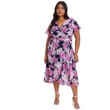 Quiz Women's Plus Size Floral Print Midi Dip Hem Dress Quiz