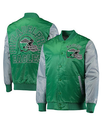 Мужская атласная университетская куртка с застежкой на кнопках Kelly Green, Silver Philadelphia Eagles Locker Room Throwback Starter