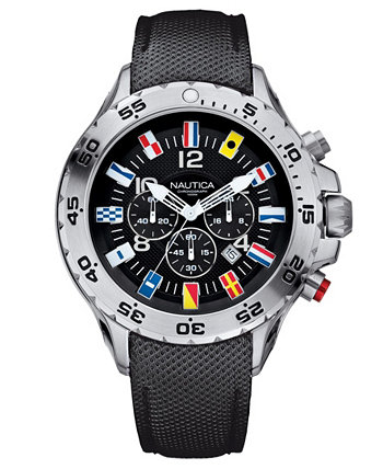 Мужские N16553G NST Chrono Flags Черные часы с кожаным ремешком с покрытием Nautica