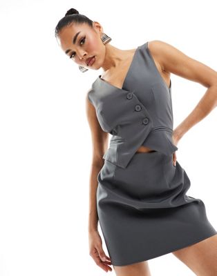 Kaiia Exclusive sleeveless vest mini dress in charcoal Kaiia
