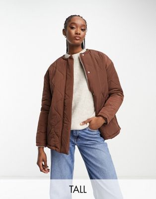 Lola May Tall oversized quilted jacket in chocolate brown LOLA MAY TALL