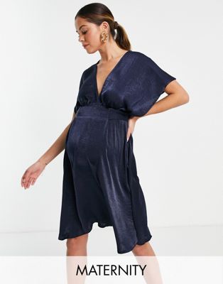 Темно-синее атласное платье миди с рукавами-кимоно Blume Maternity Blume Maternity