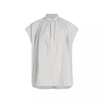 Normandy Striped Cotton Cap-Sleeve Shirt NILI LOTAN
