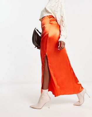 Оранжевая атласная юбка миди Vila Vila
