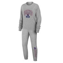 Women's WEAR by Erin Andrews Heather Gray New York Giants Knit Long Sleeve Tri-Blend T-Shirt & Pants Sleep Set WEAR by Erin Andrews