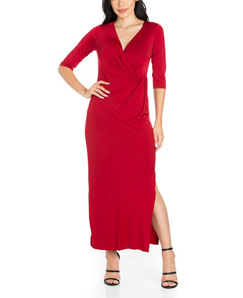 Женское приталенное платье макси с V-образным вырезом и боковыми разрезами 24seven Comfort Apparel