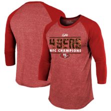 Men's Majestic Threads Scarlet San Francisco 49ers 2023 NFC Champions Tri-Blend Raglan 3/4-Sleeve T-Shirt Majestic Threads