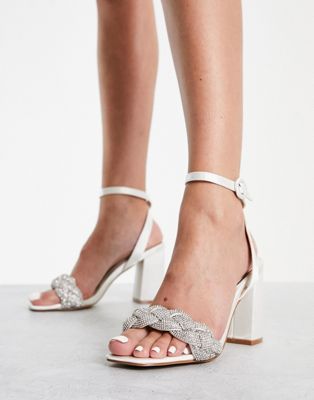 Be Mine Bridal Ada embellished strap block heeled sandals in white  Be Mine