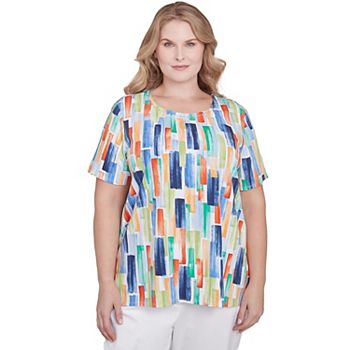 Plus Size Alfred Dunner Stained Glass Pleated Crewneck Top Alfred Dunner