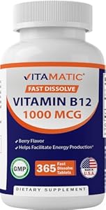 Vitamatic Vitamin B12 1000 mcg Fast Dissolve 365 Tablets (Таблетки) - Berry Flavor - Supports Energy Metabolism Vitamatic