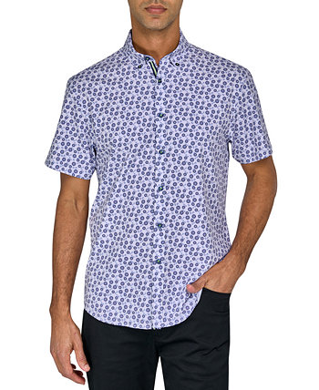 Men's Regular-Fit Non-Iron Performance Stretch Medallion-Print Button-Down Shirt Society of Threads