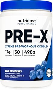 Nutricost Pre-X Xtreme Pre-Workout Complex Powder (Порошок), Blue Raspberry, 60 Servings (Порции), Vegetarian, Non-GMO and Gluten Free Nutricost