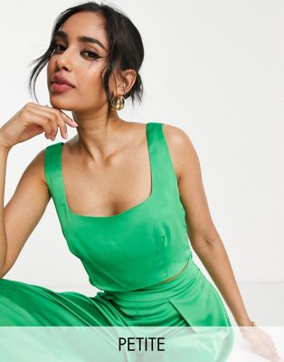 Collective the Label Petite exclusive square neck crop top in bold green - part of a set Collective The Label Petite