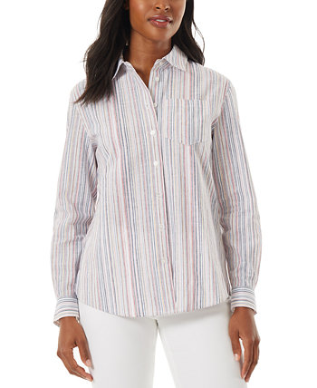 Женская рубашка свободного кроя из льна с полосатым воротником Jones New York