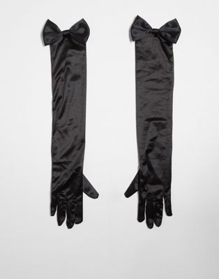Черные атласные перчатки с бантом Kaiia Kaiia