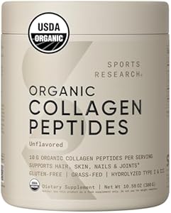 Sports Research® Organic Collagen Powder - Hydrolyzed Type I & III Collagen Protein - USDA Organic, Gluten Free, Sustainably Sourced - Dark Chocolate - 30 Servings Sports Research