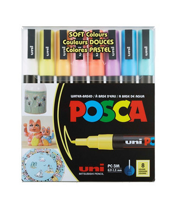 Набор 8-цветных маркеров, Pc-3M Fine, мягкие цвета POSCA