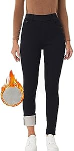 heipeiwa Women's Fleece Lined Winter Thermal Elastic Waist Jeans Stretch Warm Skinny Denim Pants Heipeiwa