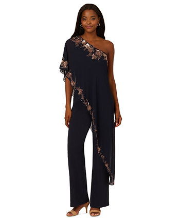 Women's One-Shoulder Embellished-Overlay Jumpsuit Adrianna Papell