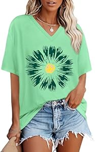 Oversized Tshirts for Women V Neck Short Sleeve Summer Casual Basic Loose Tops Rosemia