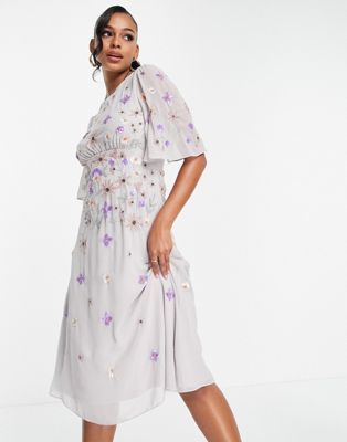 Сиреневое платье миди Frock and Frill Bridesmaid с цветочной отделкой Frock and Frill