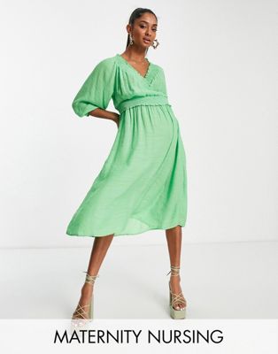Зеленое платье миди для кормящих мам Mamalicious MAMALICIOUS