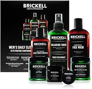 Brickell Men's Daily Elite Face Care Routine I, Toner, Gel Facial Wash, Face Scrub, Anti-Aging Night Cream, Eye Cream, Charcoal Mask and Moisturizer, Natural and Organic, Scented Brickell Men's Products