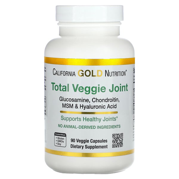 Формула для поддержки суставов Total Veggie, с глюкозамином, хондроитином, МСМ и гиалуроновой кислотой, 90 растительных капсул California Gold Nutrition